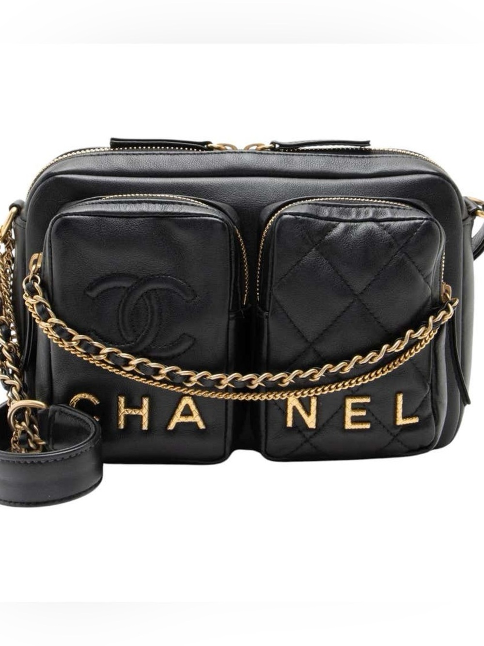 Chanel Calfskin Double Pocket Small Camera Bag